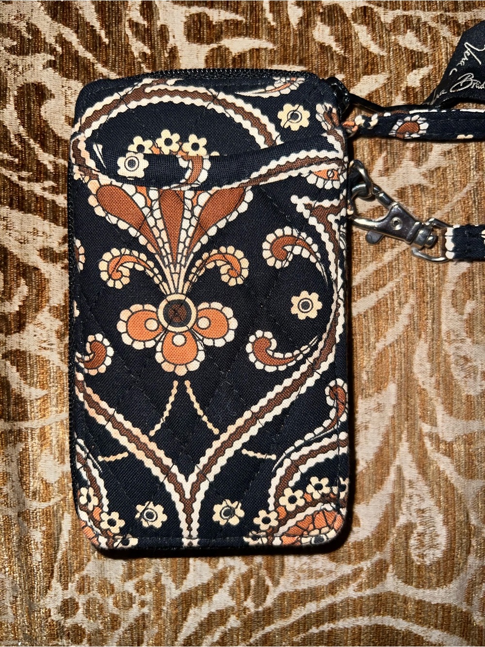 Vera Bradley Black, Brown & Cream Quilted Floral Wristlet